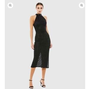 Mac Duggal Black Glitter Halter Midi Dress